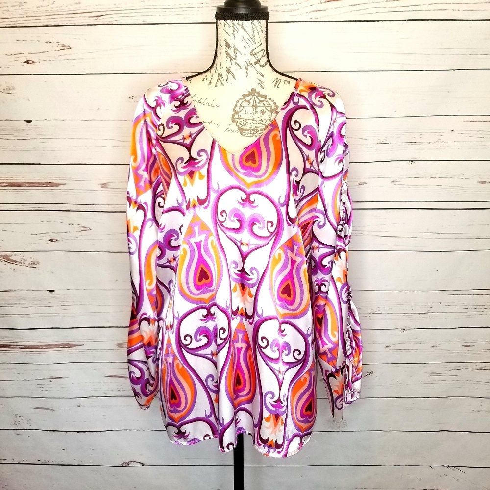 LANE BRYANT Heart Print Gathered Sleeve Top 14/16